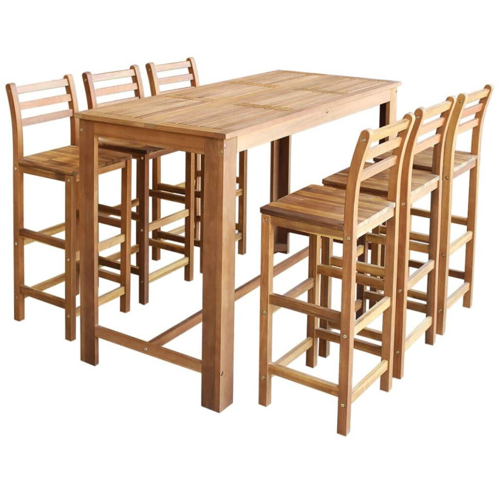 Vidaxl Solid Acacia Wood Bar Table And Chair Set 7 Piece Dining Furniture
