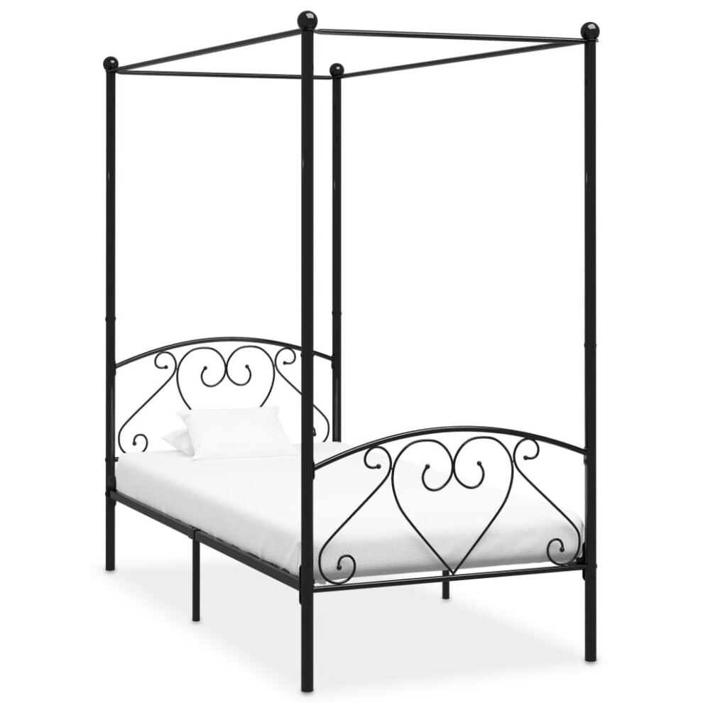 Vidaxl Canopy Bed Frame Black Metal 100X200cm Single Base Bedroom Furniture