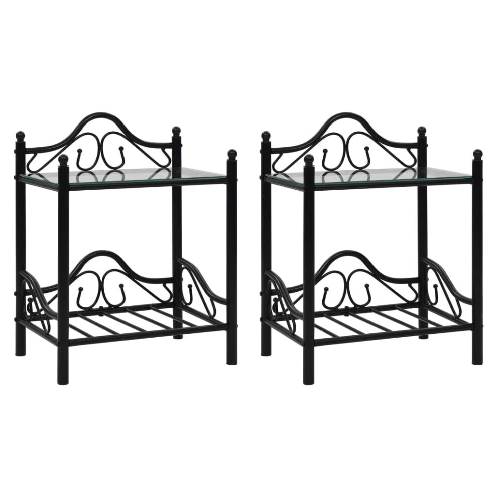 vidaXL Bedside Tables 2pcs Steel and Tempered Glass 45x30.5x60cm Black Stand