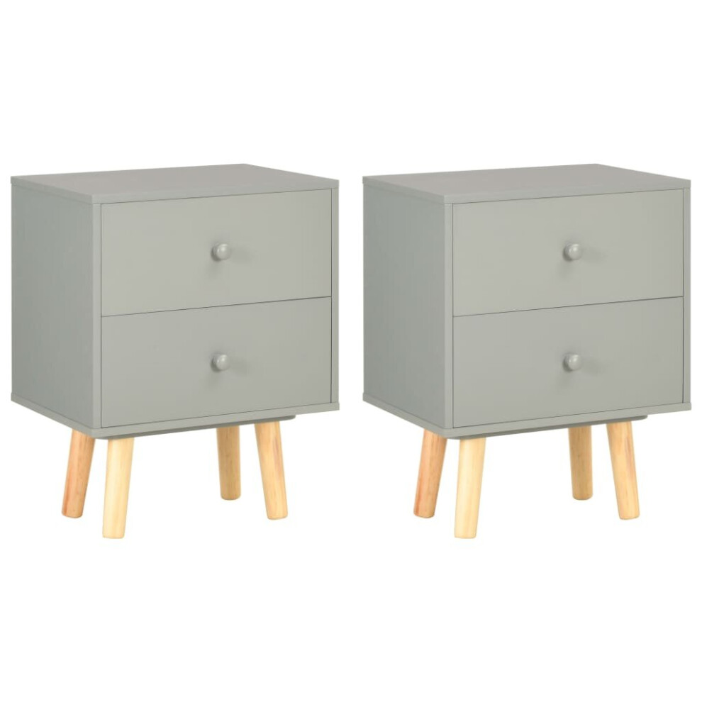 vidaXL 2x Solid Pinewood Bedside Cabinets Grey End Side Table Nightstand Home