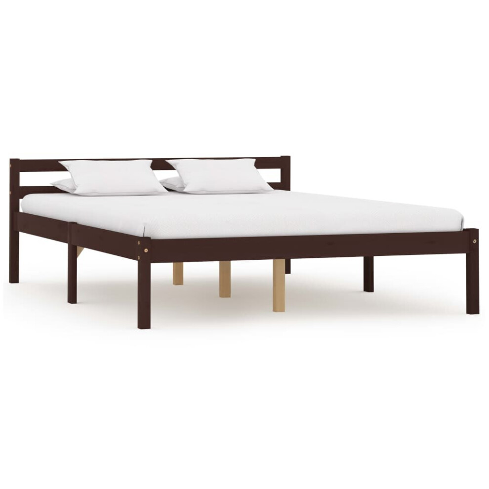 vidaXL Solid Pine Wood Bed Frame Dark Brown 140x200cm Single Bed Furniture