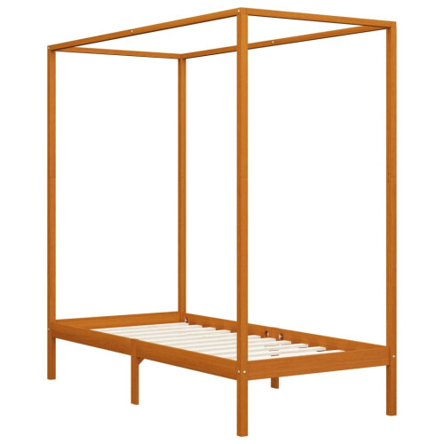 VidaXL vidaXL Solid Pine Wood Canopy Bed Frame Honey Brown 100x200cm Single Beds 1