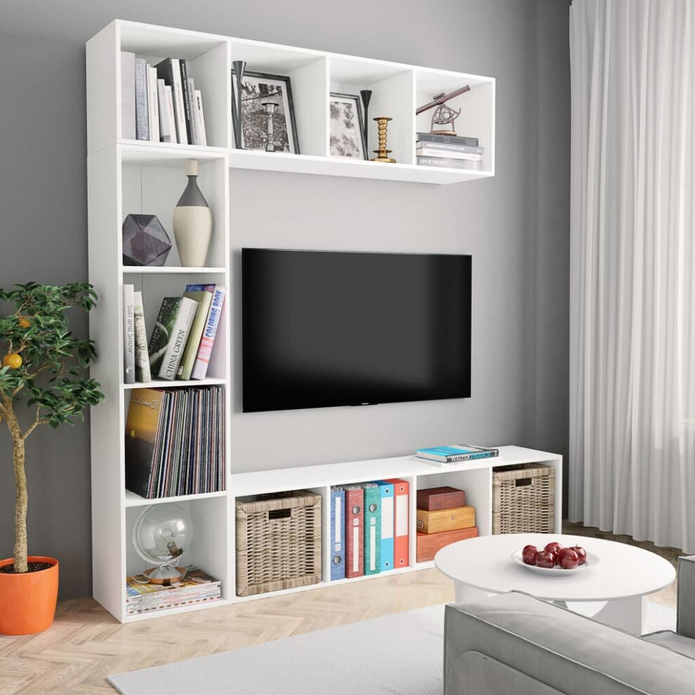 Vidaxl 3 Piece Book/Tv Cabinet Set White Shelf Display Stand Storage Organiser