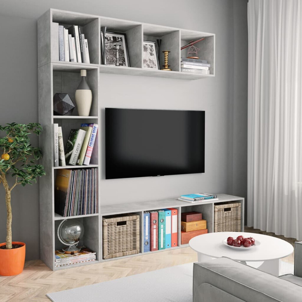 vidaXL 3 Piece Book/TV Cabinet Set Concrete Grey Display Storage Organiser