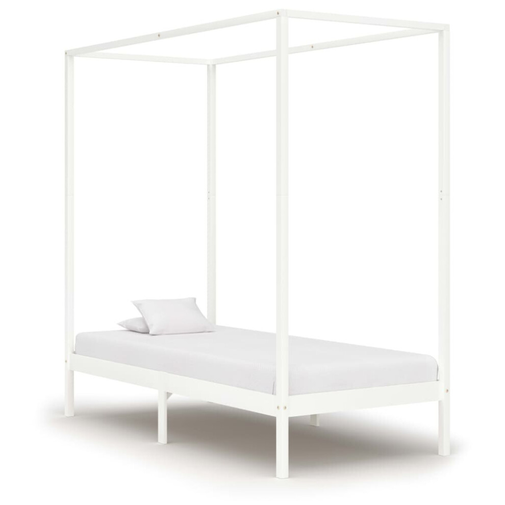 vidaXL Solid Pine Wood Canopy Bed Frame White 90x200cm Single Wooden Beds