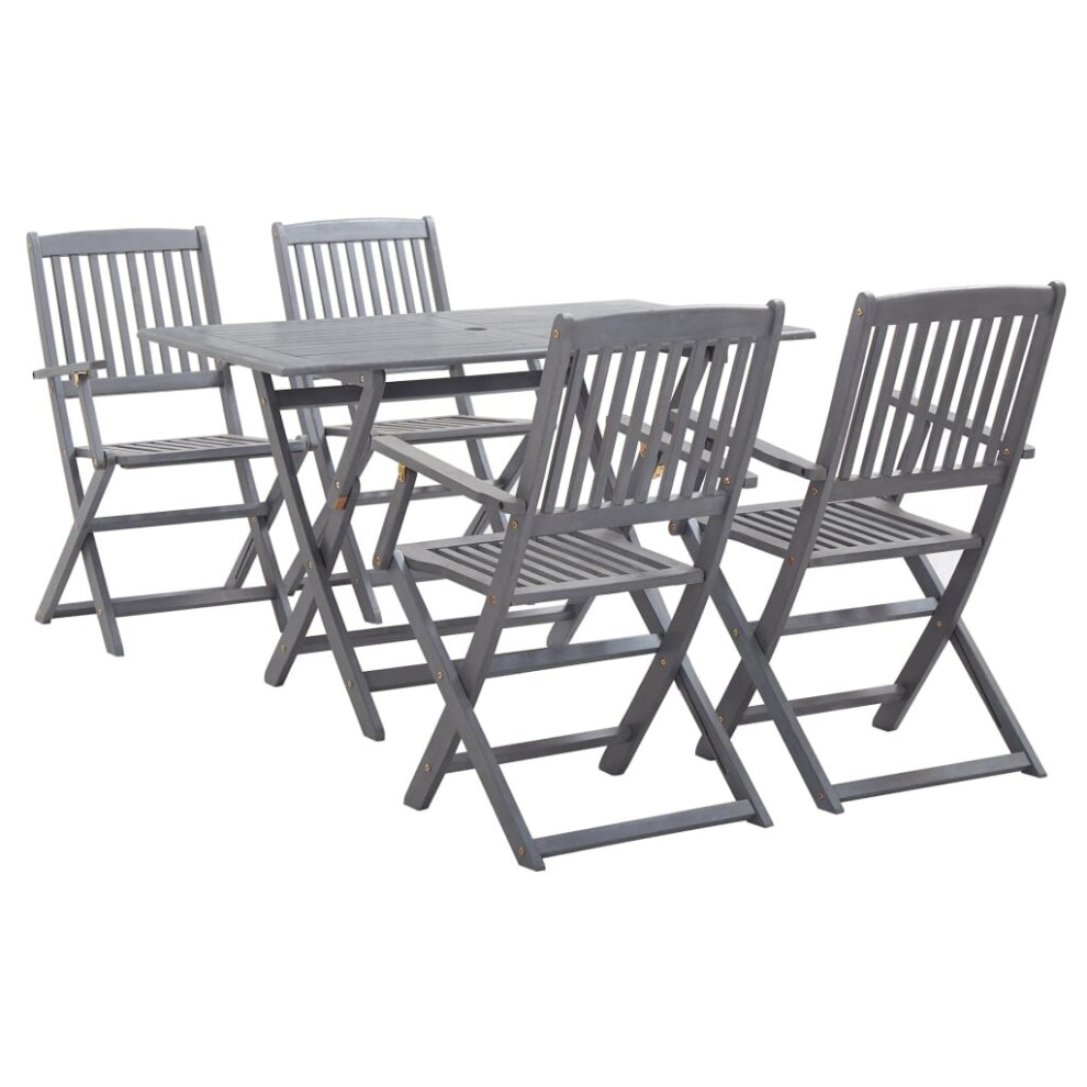 vidaXL 5 Piece Solid Acacia Wood Garden Dining Set Grey Outdoor Table Chair