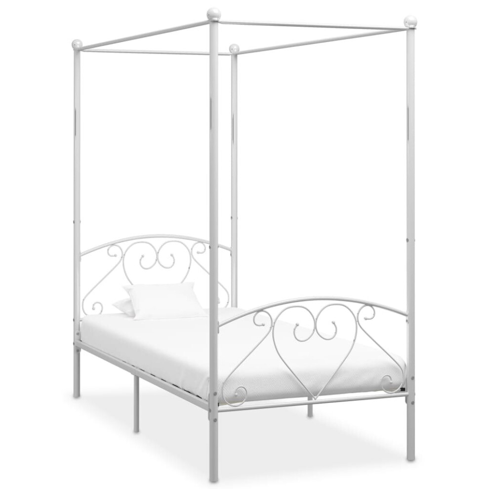 vidaXL Canopy Bed Frame White Metal 90x200cm Single Base Bedroom Furniture