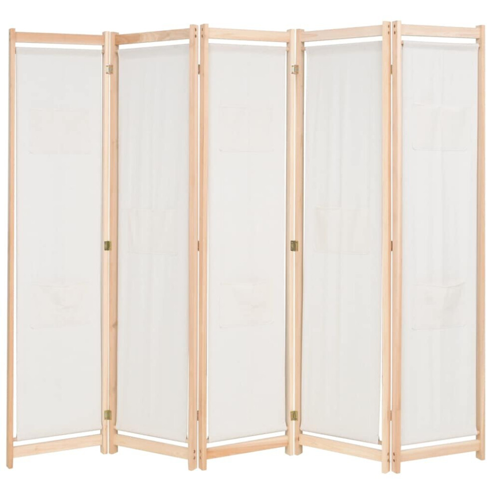 vidaXL 5-Panel Room Divider Cream 200x170cm Fabric Foldable Partition Screen