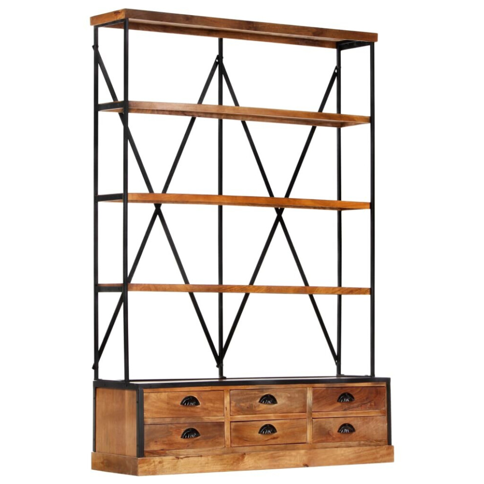 vidaXL Solid Mango Wood 4-Tier Bookcase with 6 Drawers Book Cabinet Bookshelf