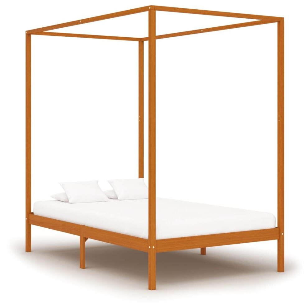 vidaXL Solid Pine Wood Canopy Bed Frame Honey Brown 120x200cm Double Beds