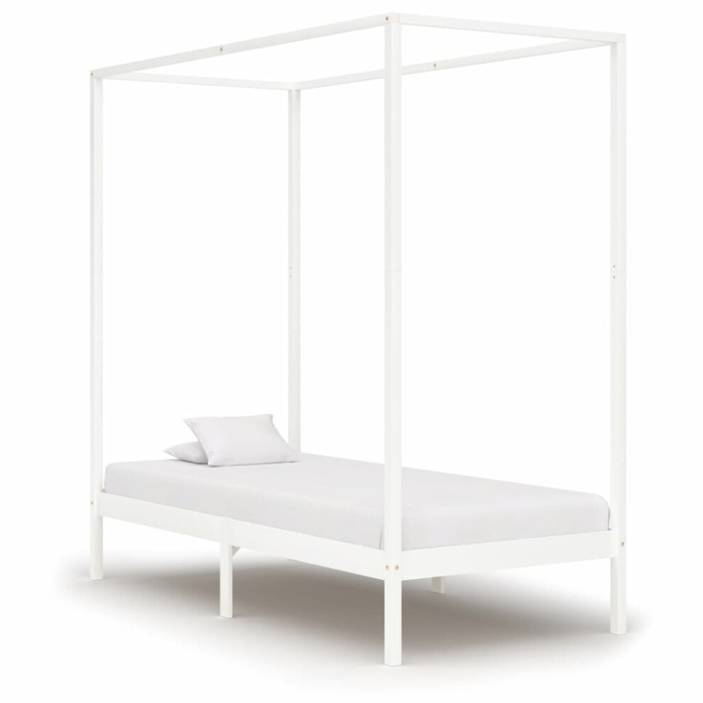 vidaXL Solid Pine Wood Canopy Bed Frame White 100x200cm Single Wooden Beds