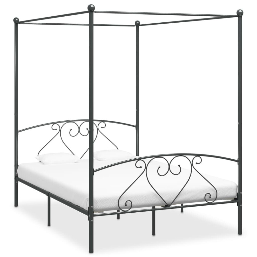 vidaXL Canopy Bed Frame Grey Metal 140x200cm Double Base Bedroom Furniture