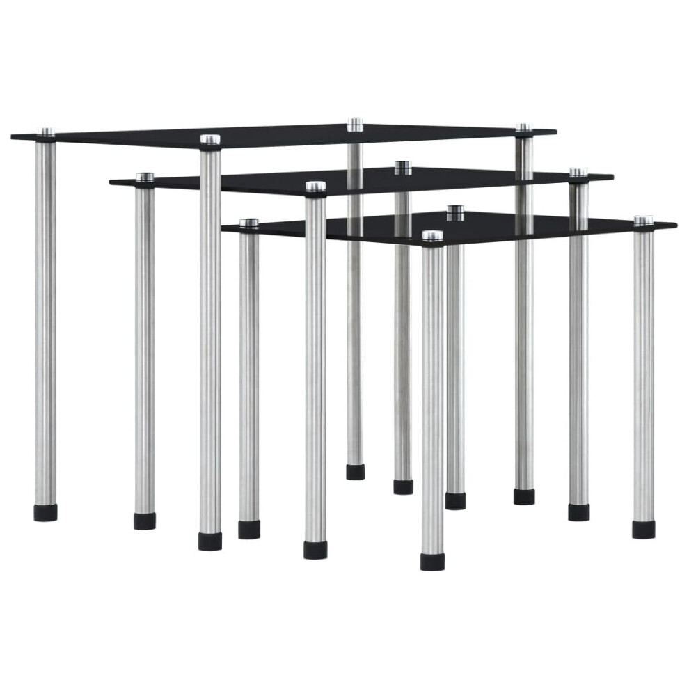 Vidaxl 3X Nesting Tables Black Tempered Glass Living Room Furniture Side Table