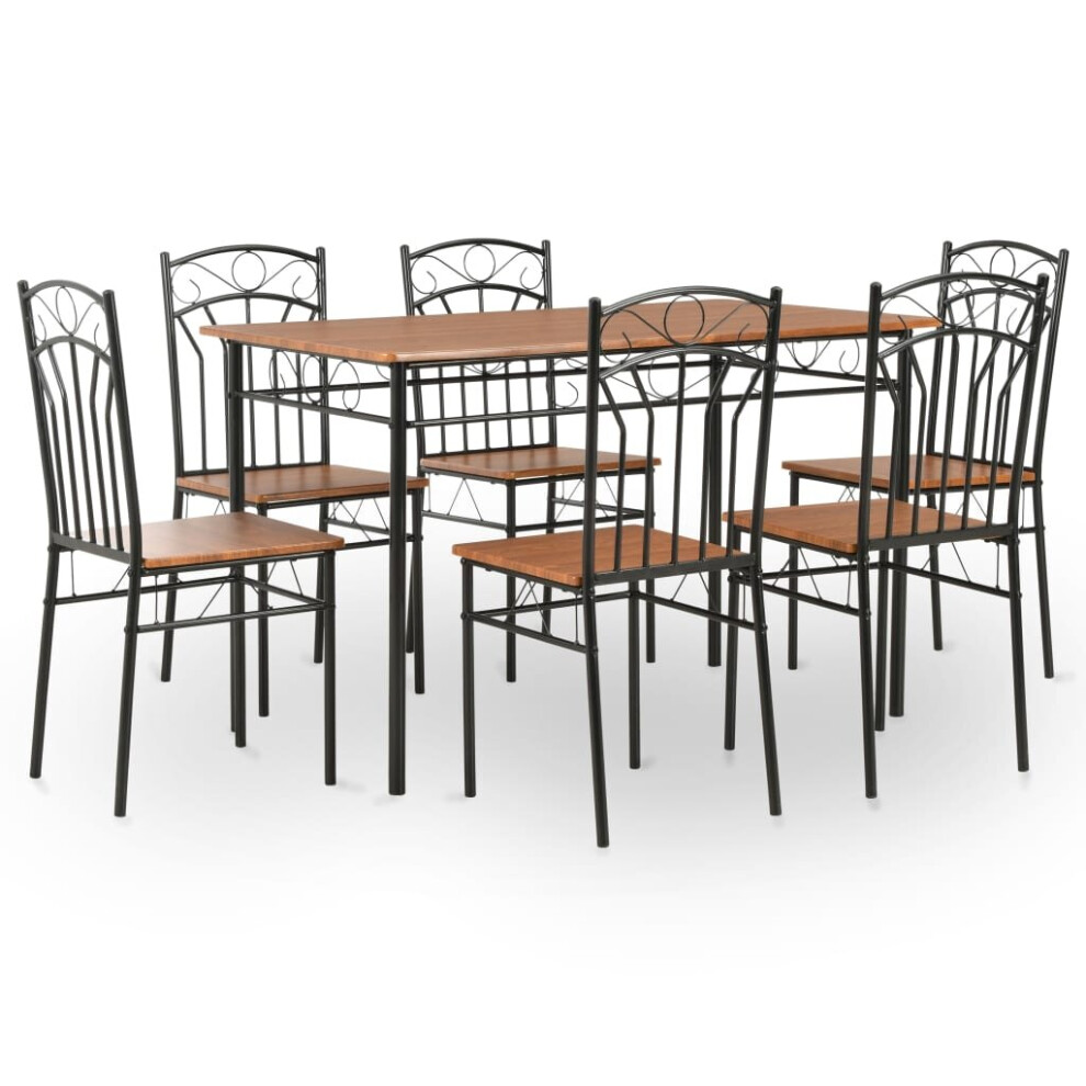 vidaXL Dining Set 7 Pieces MDF And Steel Brown Dinner Room Furniture Sets