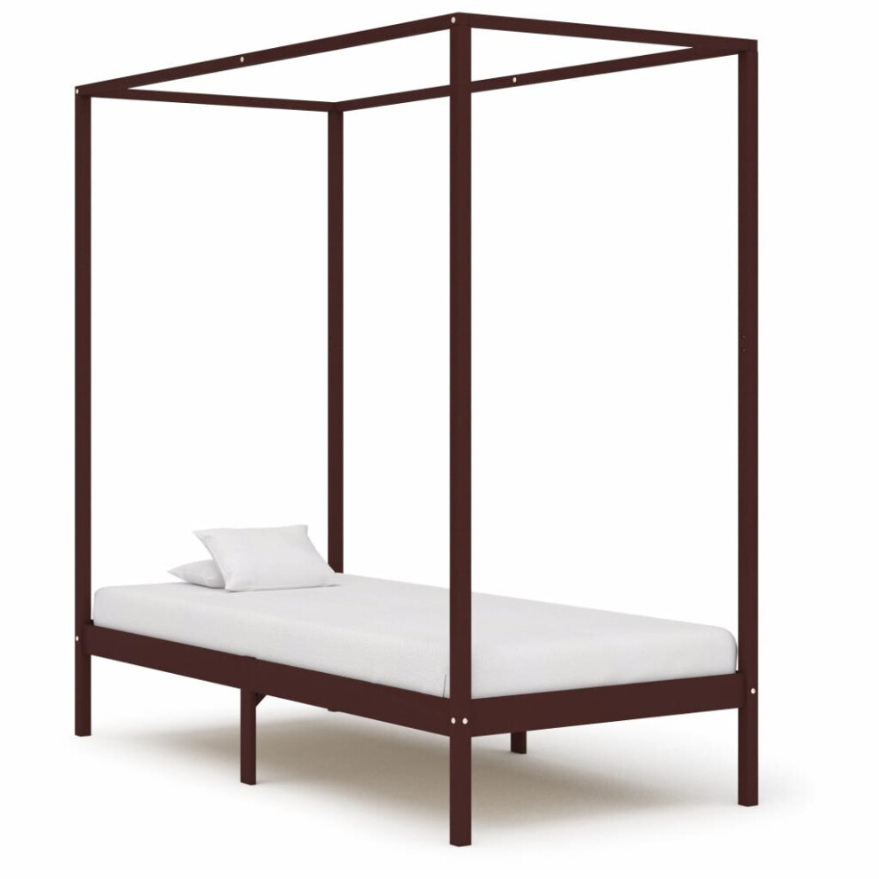 vidaXL Solid Pine Wood Canopy Bed Frame Dark Brown 90x200cm Bedroom Furniture