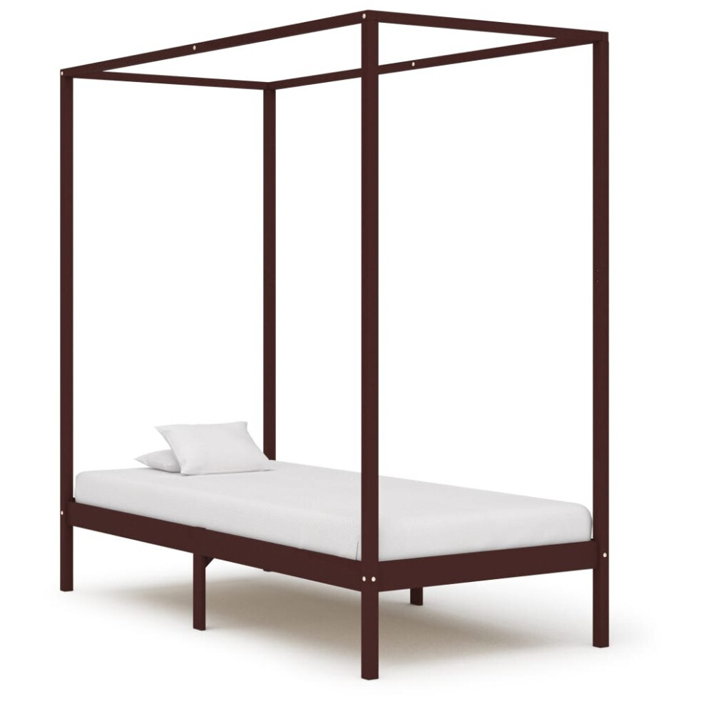 vidaXL Solid Pine Wood Canopy Bed Frame Dark Brown 100x200cm Bedroom Furniture