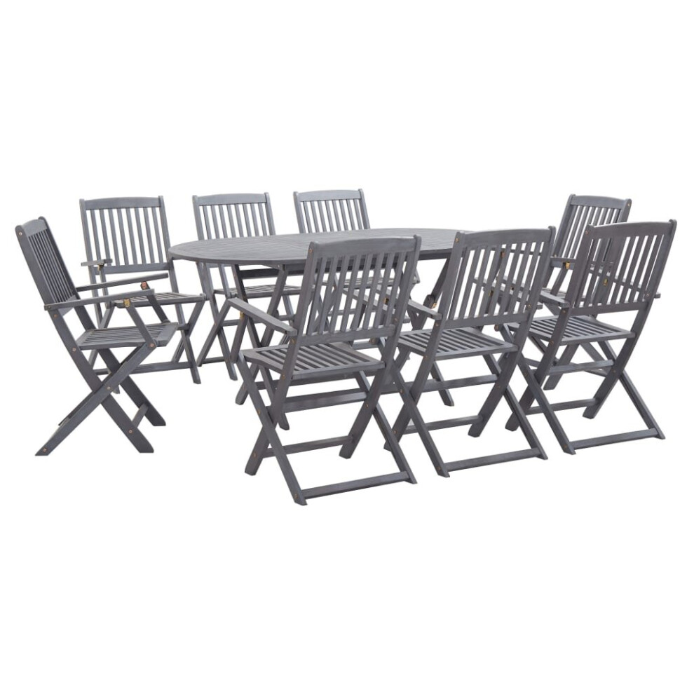 vidaXL 9 Piece Solid Acacia Wood Garden Dining Set Grey Outdoor Table Chair