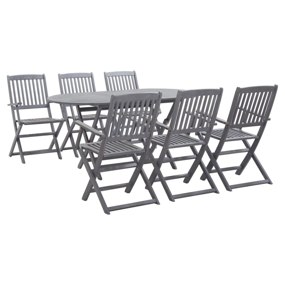 vidaXL 7 Piece Solid Acacia Wood Garden Dining Set Grey Outdoor Table Chair
