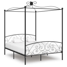 vidaXL Canopy Bed Frame Black Metal 6FT Super King Bedroom Beds Furniture