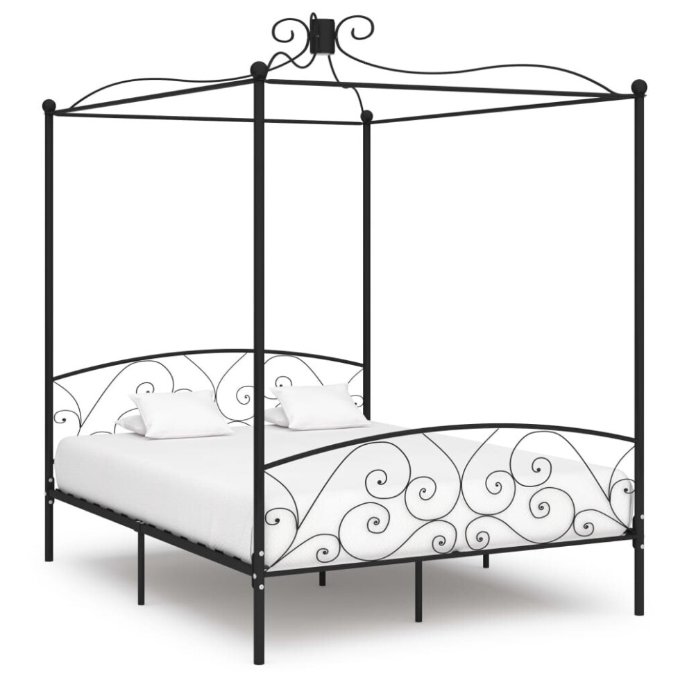 vidaXL Canopy Bed Frame Black Metal 6FT Super King Bedroom Beds Furniture