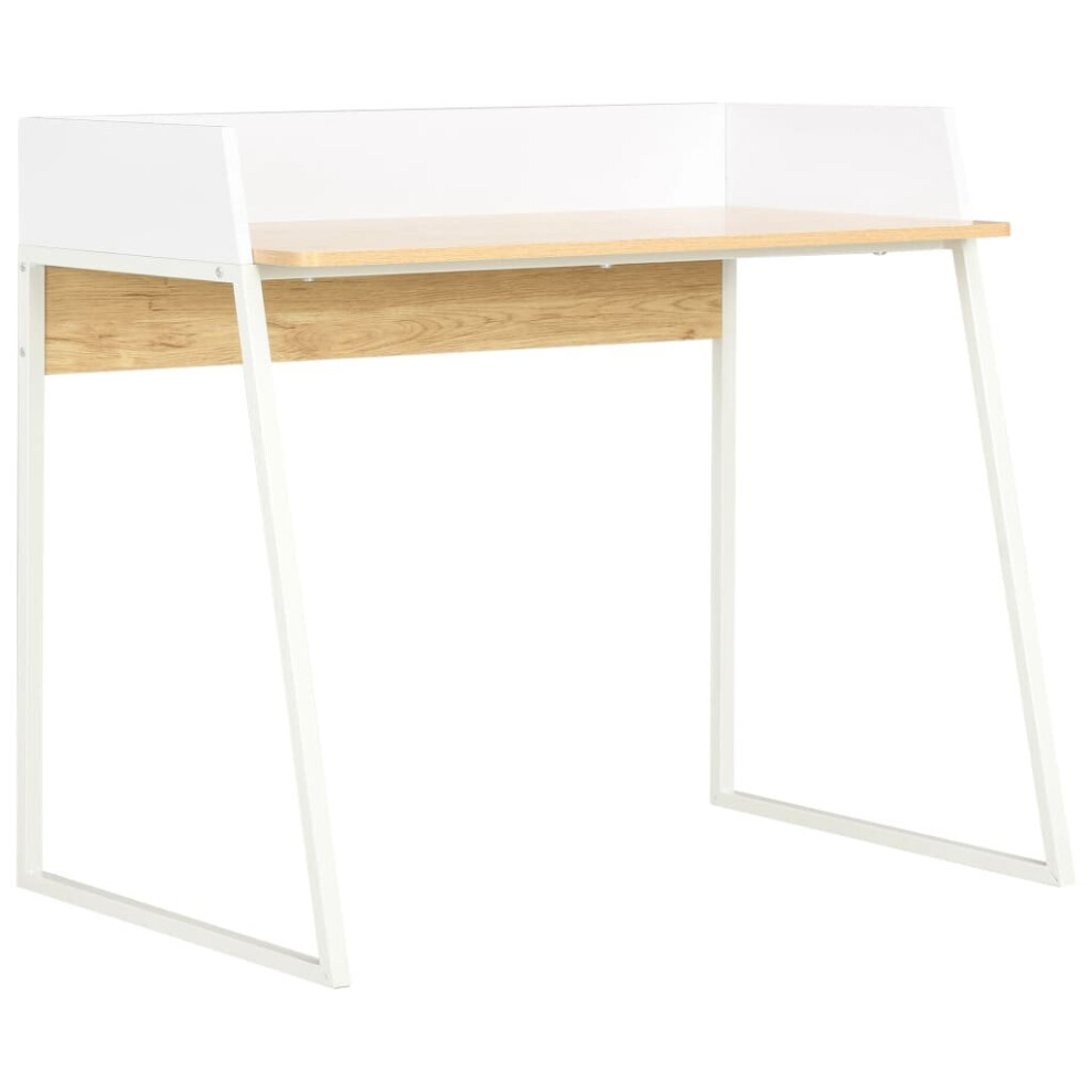 vidaXL Computer Desk With Elevated Back White And Oak Office Writing Table