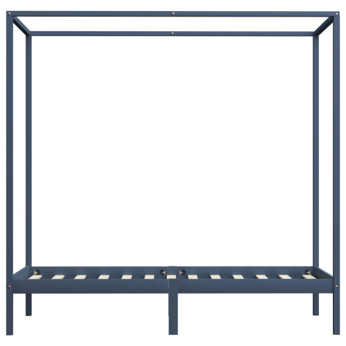 VidaXL vidaXL Solid Pine Wood Canopy Bed Frame Grey 100x200cm Single Wooden Beds 2