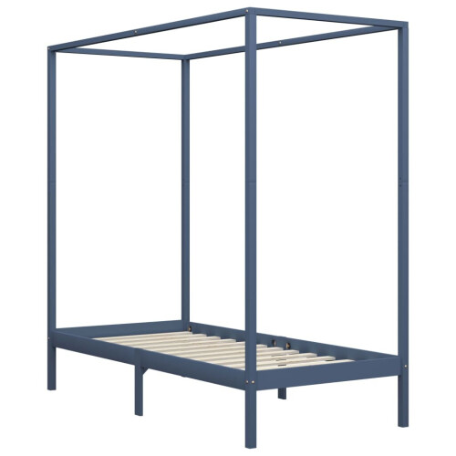 VidaXL vidaXL Solid Pine Wood Canopy Bed Frame Grey 100x200cm Single Wooden Beds 1