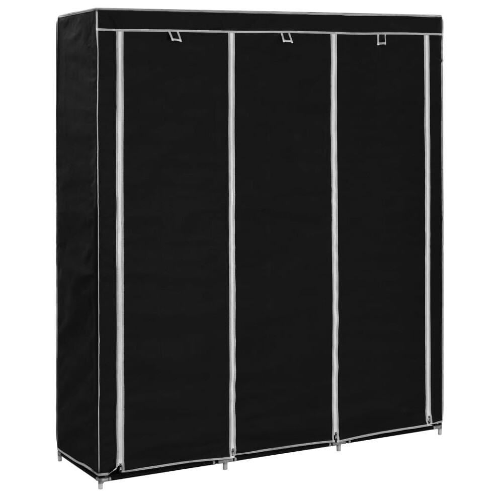 vidaXL Wardrobe with Compartments and Rods Black Fabric Garment Organiser