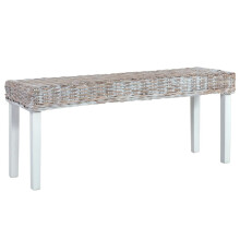 vidaXL Solid Mango Wood Bench White Natural Kubu Rattan Kitchen Seating Chair
