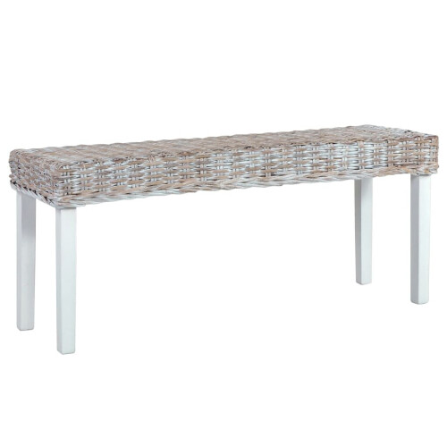 VidaXL vidaXL Solid Mango Wood Bench White Natural Kubu Rattan Kitchen Seating Chair