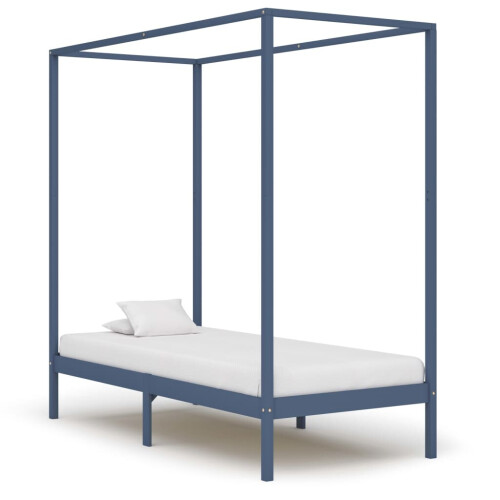 VidaXL vidaXL Solid Pine Wood Canopy Bed Frame Grey 100x200cm Single Wooden Beds