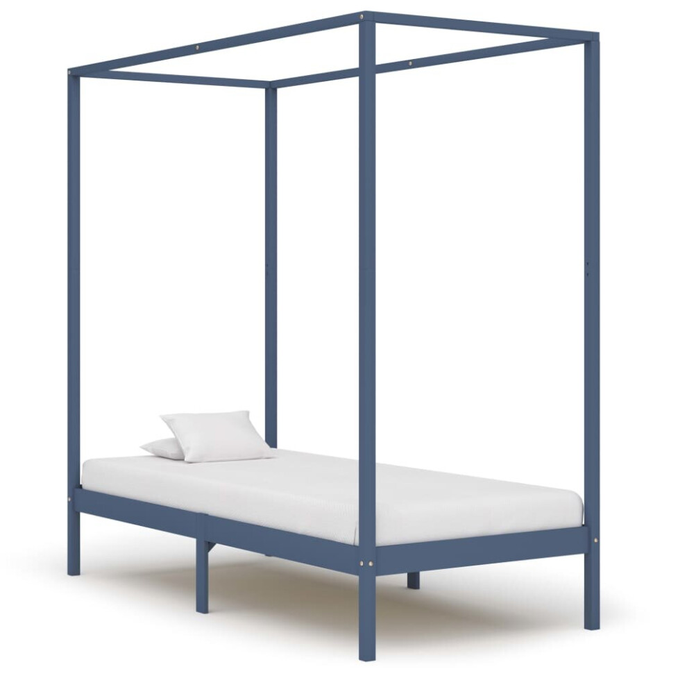 Vidaxl Solid Pine Wood Canopy Bed Frame Grey 100X200cm Single Wooden Beds