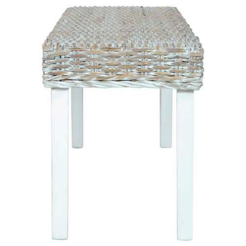 VidaXL vidaXL Solid Mango Wood Bench White Natural Kubu Rattan Kitchen Seating Chair 2