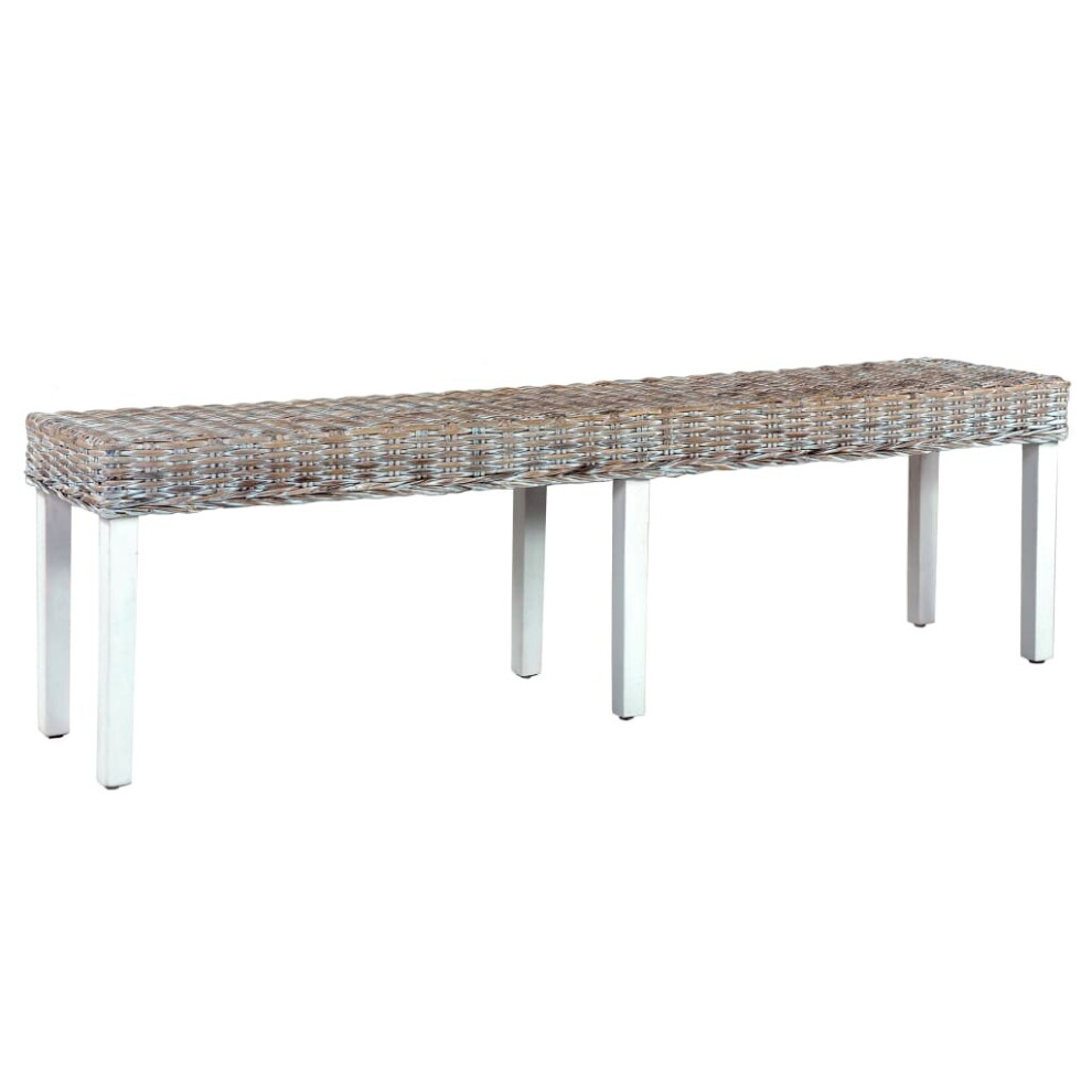 vidaXL Bench 160cm White Natural Kubu Rattan and Solid Mango Wood Hall Seat