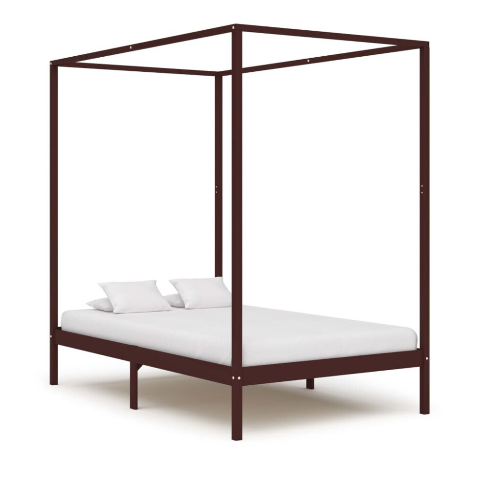 vidaXL Solid Pine Wood Canopy Bed Frame Dark Brown 120x200cm Bedroom Furniture