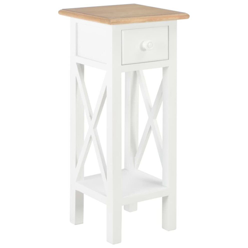 vidaXL Side Table White Wood Bedside Storage Cabinet Telephone Nightstand