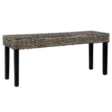 vidaXL Solid Mango Wood Bench Black Natural Kubu Rattan Kitchen Seating Chair