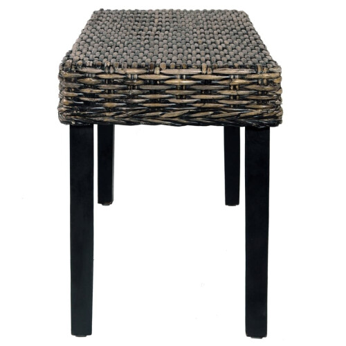 VidaXL vidaXL Solid Mango Wood Bench Black Natural Kubu Rattan Kitchen Seating Chair 2