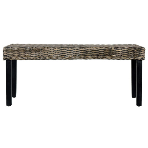 VidaXL vidaXL Solid Mango Wood Bench Black Natural Kubu Rattan Kitchen Seating Chair 1