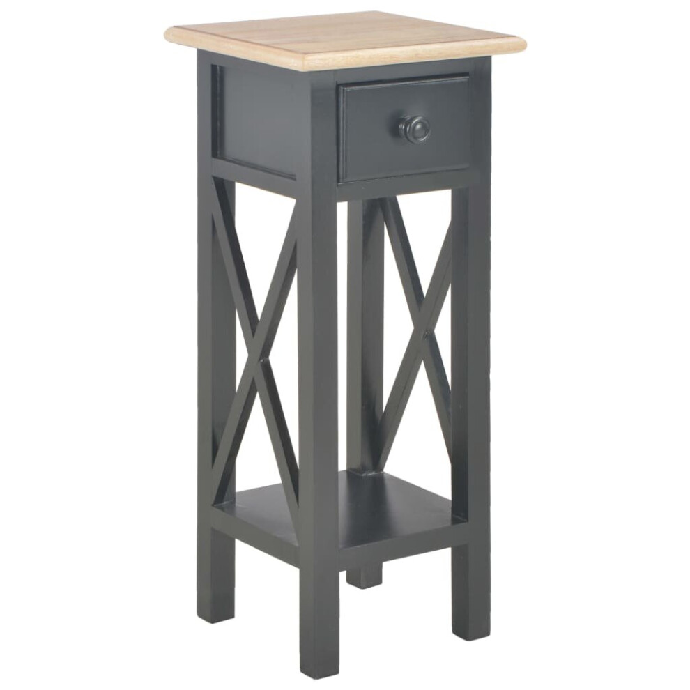 Vidaxl Side Table Black Wood Bedside Storage Cabinet Telephone Nightstand