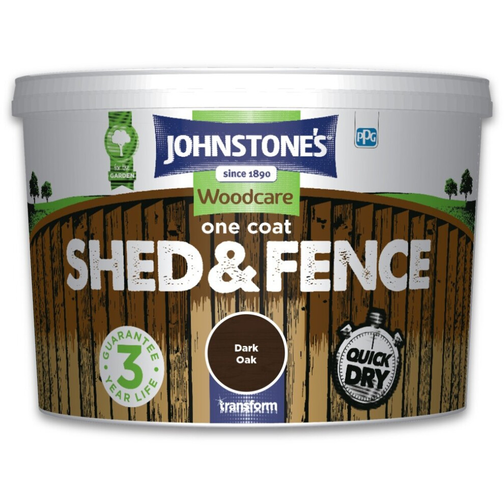 (Dark Oak, 9L) Johnstone's Woodcare One Coat Shed & Fence Paint