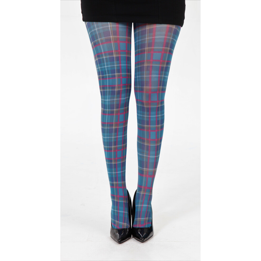 (XXL (20-24), Jackson Plaid Printed Tights - Blue) Pamela Mann Coloured Tartan Plus Size Ladies Women Tights Scottish Clans Check Tights