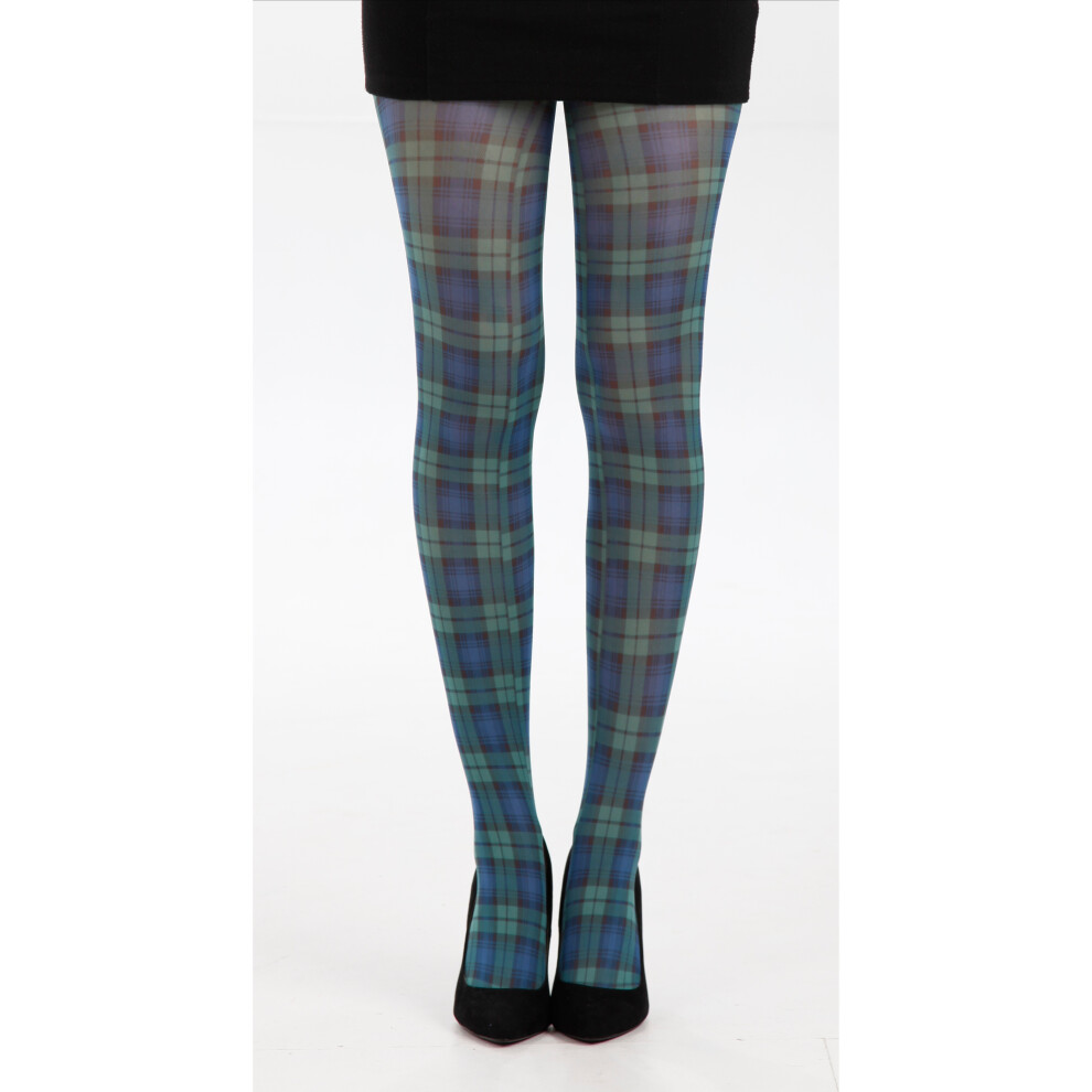 (One Size (8-14), Black Watch Tartan Printed Tights -Blue/Green) Pamela Mann Coloured Tartan Plus Size Ladies Women Tights Scottish Clans Check Tights