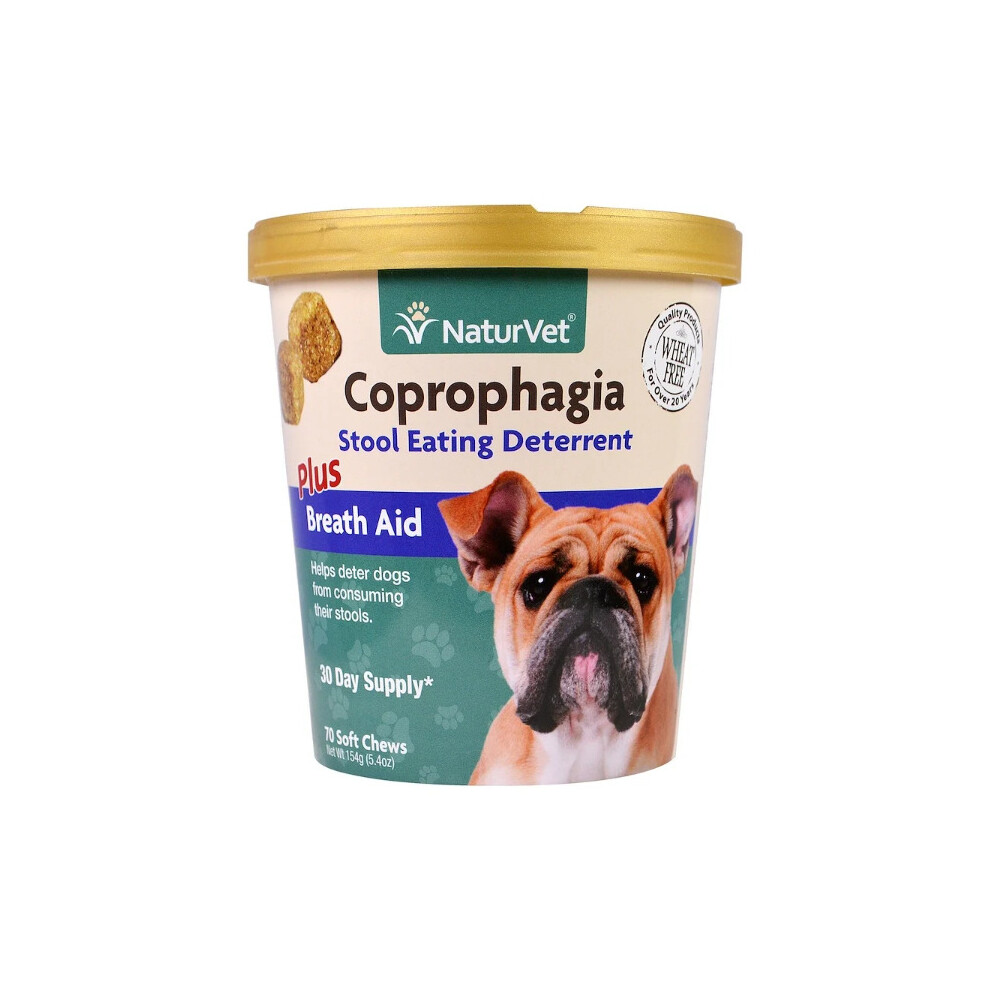 NaturVet, Coprophagia, Stool Eating Deterrent & Breath Aid, 70 Chews