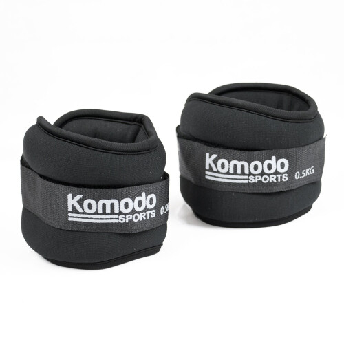 Komodo (2 x 1kg = 2kg) Black Neoprene Ankle Weights Run Training Wrist 2