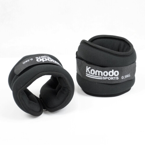 Komodo (2 x 0.5kg = 1kg) Black Neoprene Ankle Weights Run Training Wrist 1