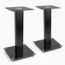 2x SPEAKER STAND Modern Black Glass Platform Surround Sound TV Units