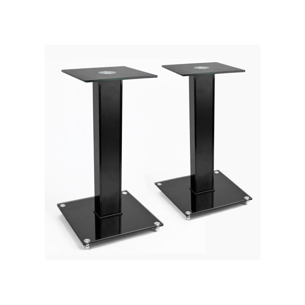 2x SPEAKER STAND Modern Black Glass Platform Surround Sound TV Units