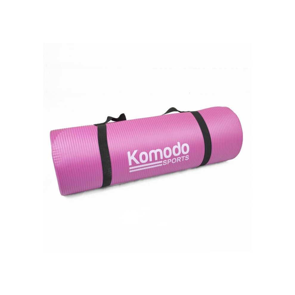 (Pink) YOGA MAT 15mm Roll Exercise Workout Gym Pilates