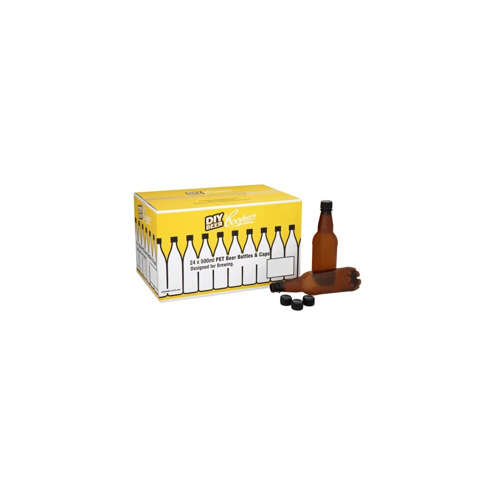 Coopers (24 Pack) 500Ml Pet Bottles & Tamper Evident Screw Caps - Beer, Cider, Wine Making - Homebrew Amber
